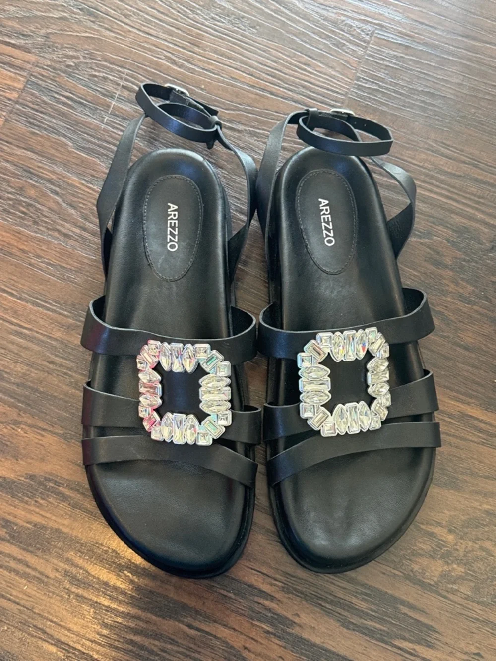 Arezzo Black Crystal-Buckle Strappy Sandals, Like New, Sz 10
